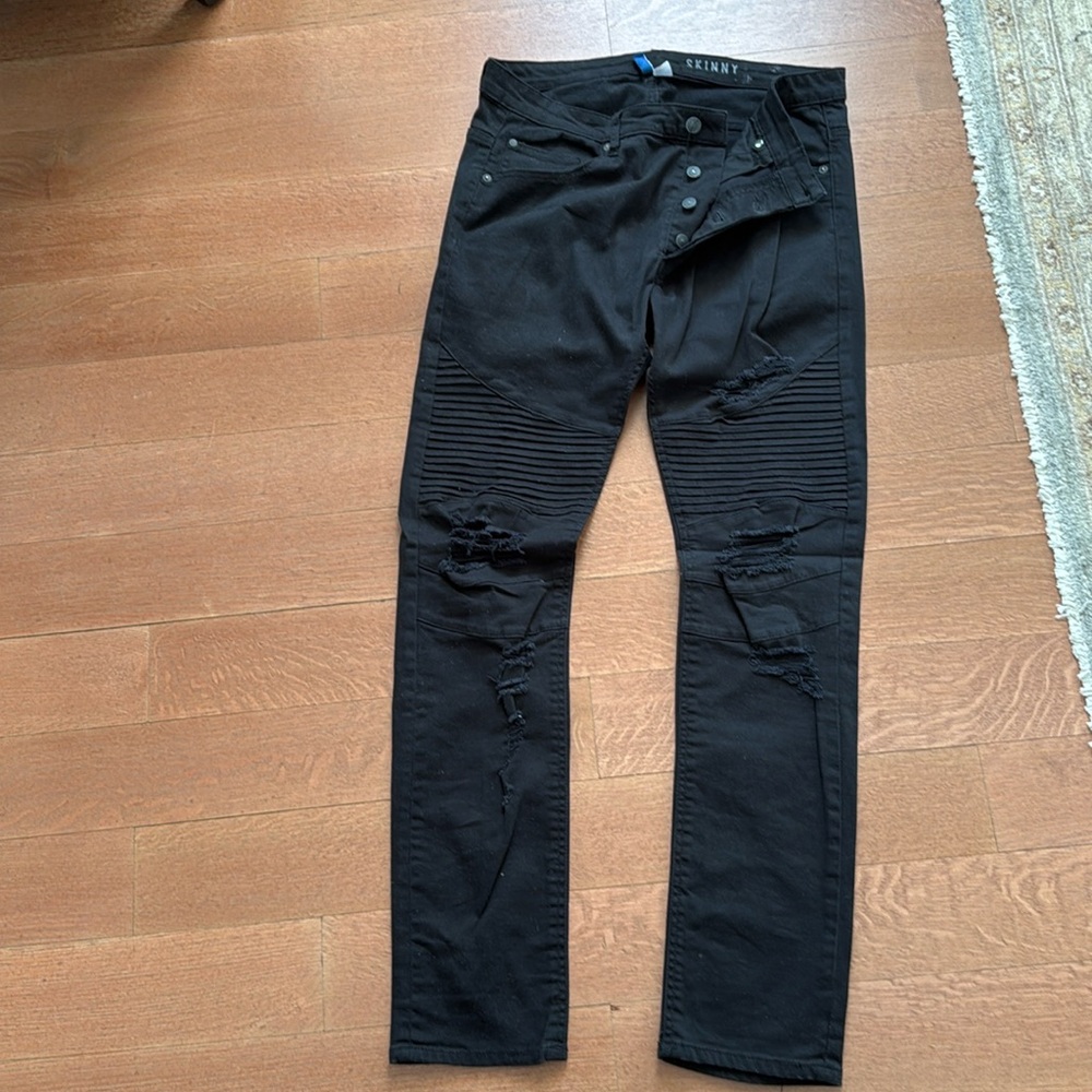 Black H&M Skinny Ribbed Ripped Jeans
